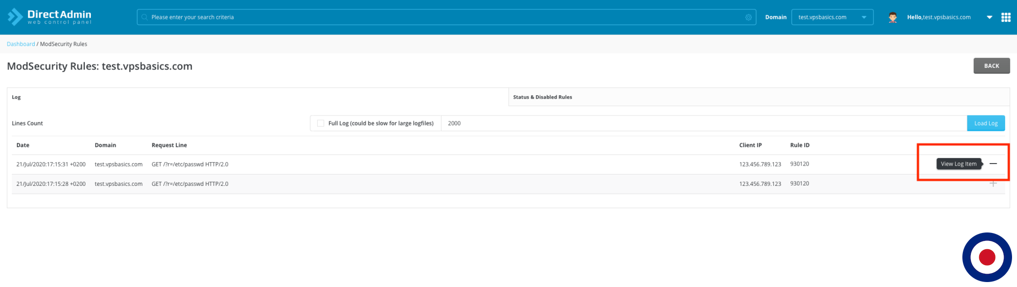 How to Enable and Disable ModSecurity Rules with DirectAdmin | VPSBasics